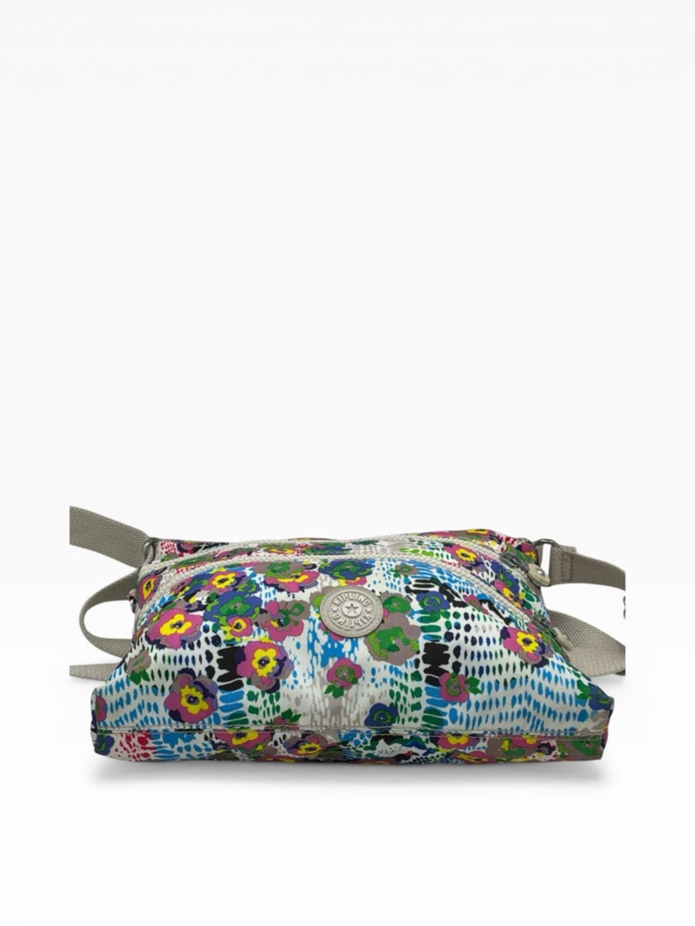 Kipling Alvar Colorful Daisy Dance Nylon Crossbody Bag with Gray Strap - Picture 7 of 11